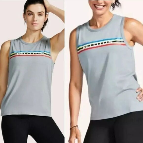 Peloton Grey Studio Colorful Logo Side Slit Workout Tank Top Large NWT - Picture 15 of 16